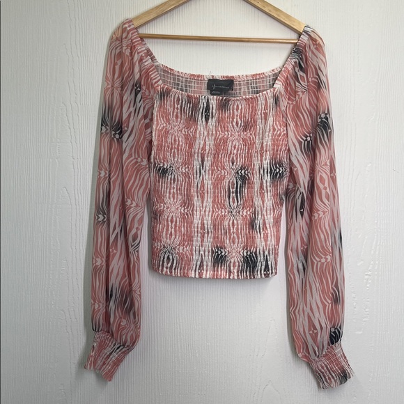 Anthropologie - Rouen Coral Watercolor Abstract Smocked Square Neck Blouse Med - Picture 8 of 11